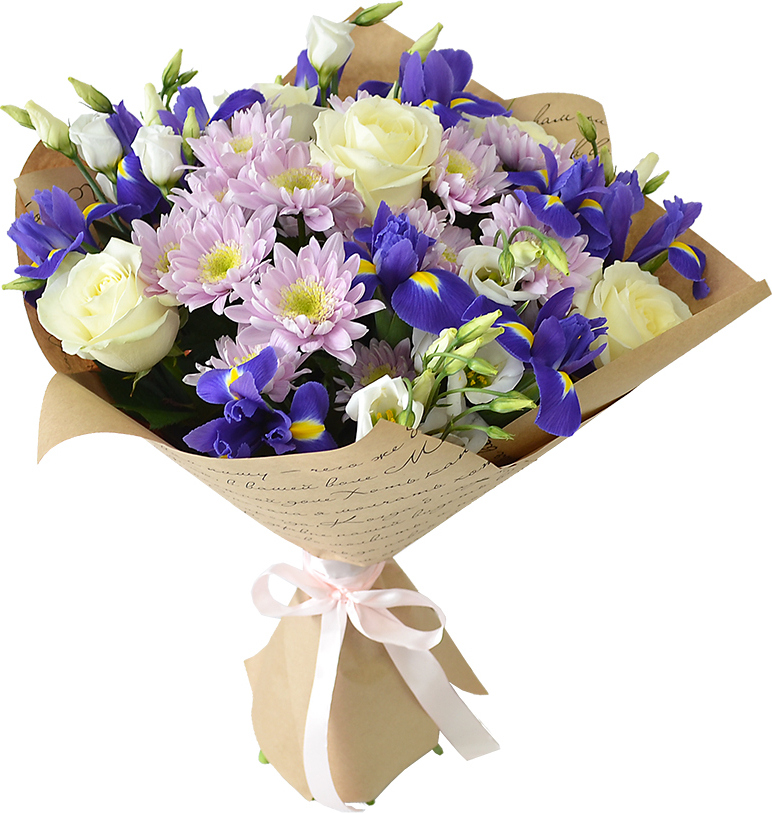 Букет из ирисов и хризантем Букет «Мой сон»